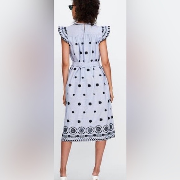 Zara | Embroidered Striped Midi Dress - Picture 4 of 8